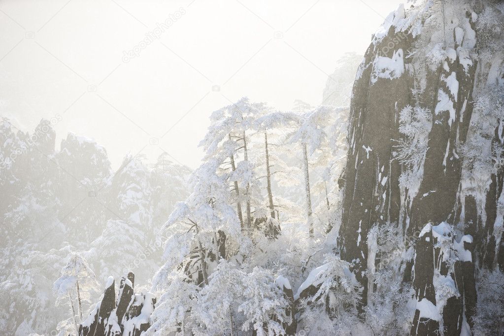 snow scene of Huangshan hill in Winter