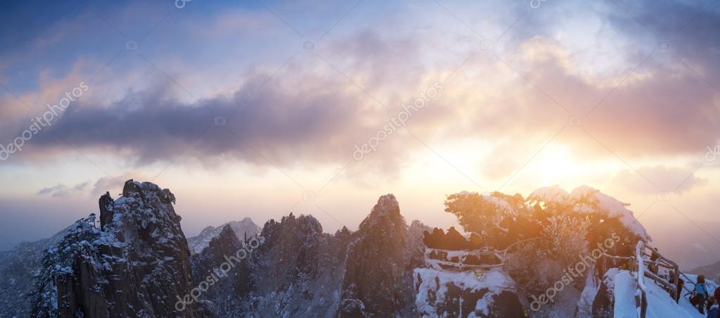 snow scene of Huangshan hill in Winter