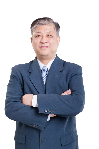 Oude Aziatische zakenman in blauwe pak — Stockfoto
