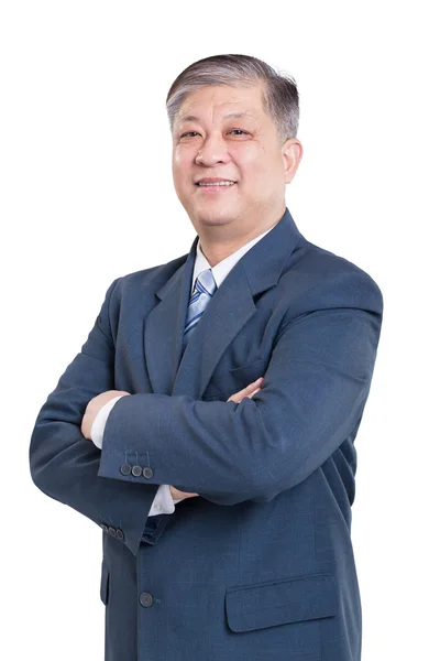 Oude Aziatische zakenman in blauwe pak — Stockfoto