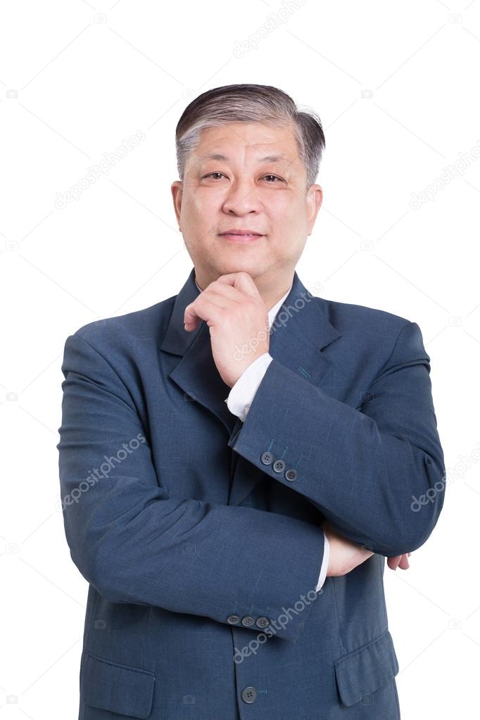 old Asian businessman in blue suit