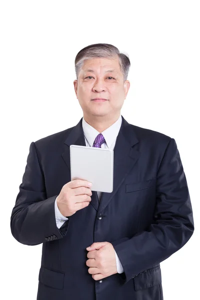 Staré asijské podnikatel s tabletem — Stock fotografie