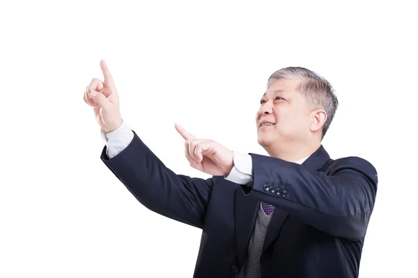 Jelent és gesztus-régi ázsiai üzletember — Stock Fotó