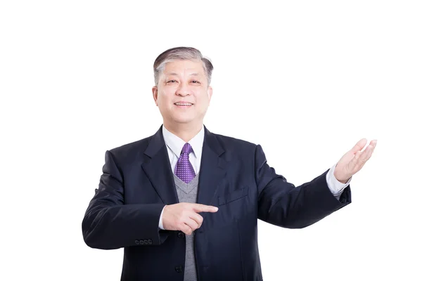 Поза и жест старого азиатского бизнесмена — стоковое фото