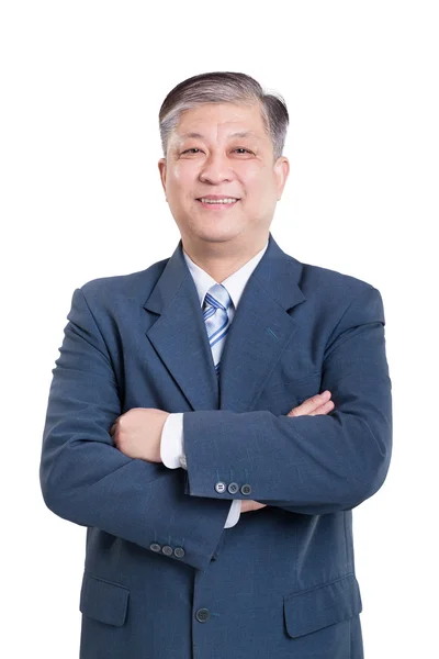 Gammal asiatisk affärsman i blå kostym — Stockfoto