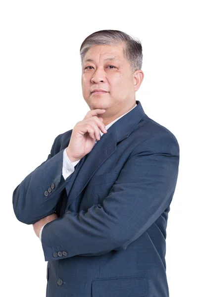 Viejo asiático hombre de negocios en azul traje — Foto de Stock