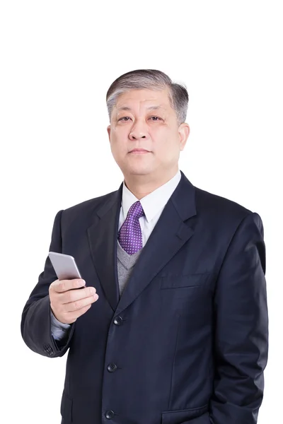 Stary azjatycki biznes biznesmen z telefonu komórkowego — Zdjęcie stockowe