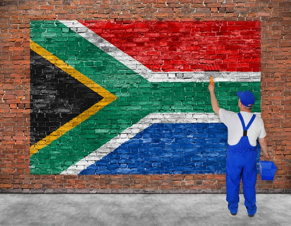 House painter paints flag of Republic of South Africa — Stock Photo, Image