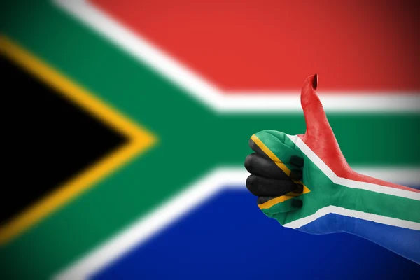 Flag of Republic of Republic of South Africa on hand — Stock Photo, Image