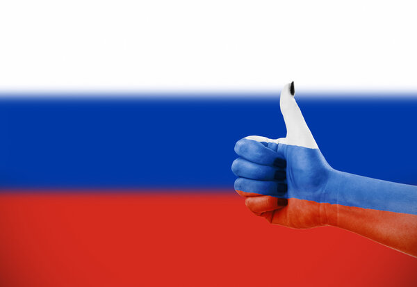 Russian flag on hand
