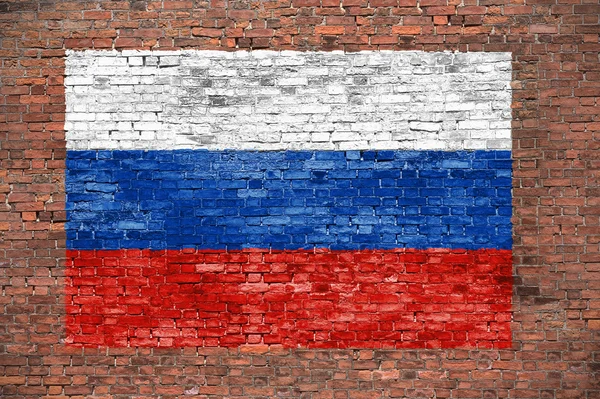 Flagge von Russland über Ziegelmauer gemalt — Stockfoto