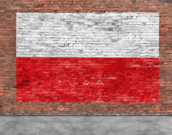 Flaga Polski malowane na mur z cegły — Zdjęcie stockowe