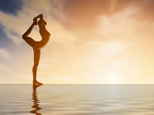 Silhouette young woman practicing yoga at sunset — Stock Photo, Image