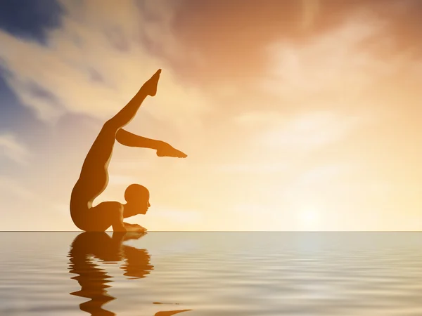 Silhouette young woman practicing yoga at sunset — Stock Photo, Image