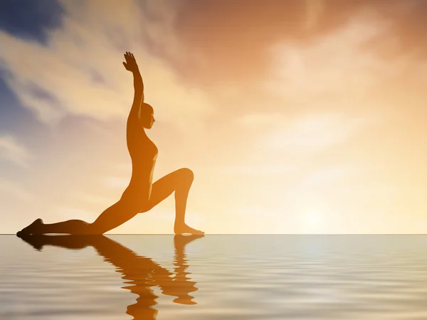 Silhouette young woman practicing yoga at sunset — Stock Photo, Image