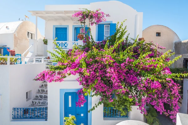 Traditiona casa con flores en Oia - Santorini — Foto de Stock