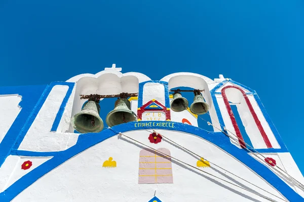 Colorful bells tower in Santorini — Stock Photo, Image