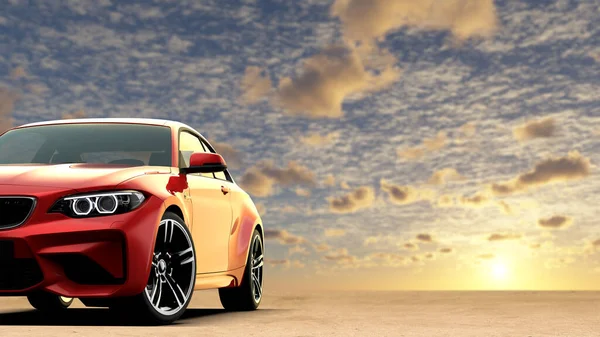 Red Generic Unbranded Sport Car Sunset Illustration — Stock Photo, Image