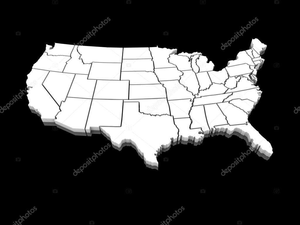 USA white map 3D