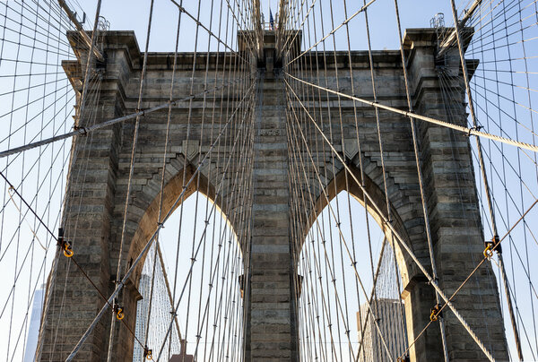 Close up on Brooklyn Bridge, New York