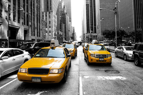 Yellow taxi in a Black and White New York