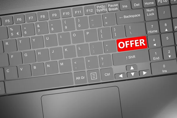 Teclado com texto de oferta — Fotografia de Stock