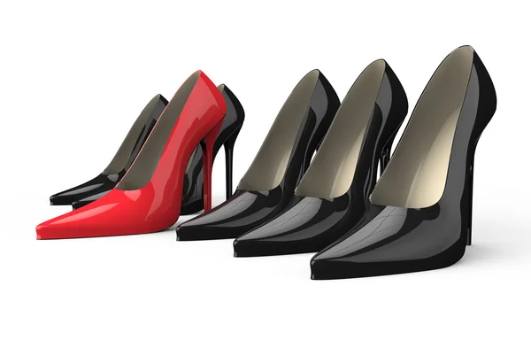 Красные и черные женские туфли на высоком каблуке — стоковое фото