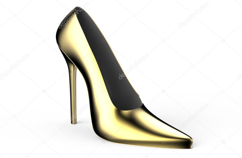 Golden shoe isolated on white