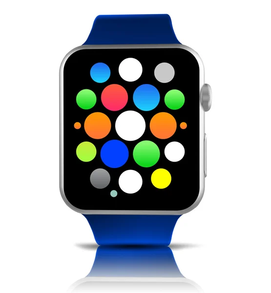 Modré obecný chytré hodinky s ikonami — Stock fotografie