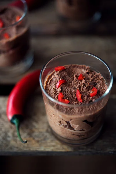 Chocolate mousse with chili pepper — Stock Photo, Image