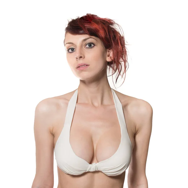 Seksi Bikinili Güzel Bir Kadın Beyaz Stüdyo Arka Planında Izole — Stok fotoğraf