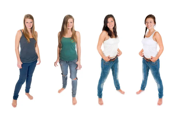 Four Full Length Portraits Two Beautiful Teenage Girls Eighteen Nineteen — Stock Photo, Image