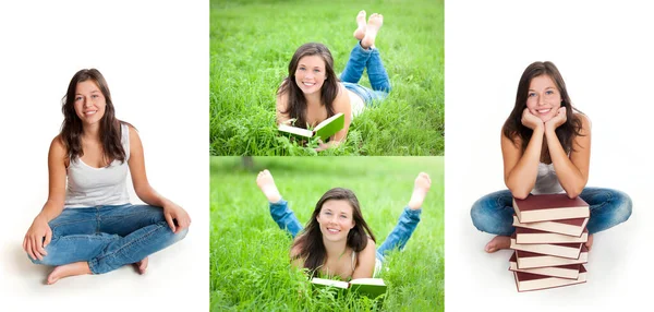 Quatro Estúdios Fotos Livre Uma Jovem Estudante Estudante Mais Velha — Fotografia de Stock