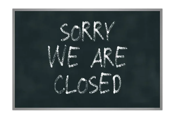 Dirty Black Chalkboard Silver Frame Sorry Closed Written Board Isolated — Stock Photo, Image