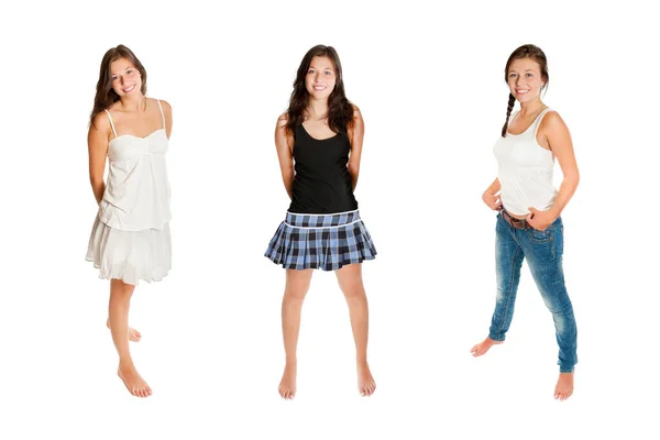 Três Retratos Comprimento Total Uma Jovem Mulher Beautfiul Vestindo Roupas — Fotografia de Stock