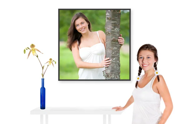 Beautiful Young Woman Front Outdoor Portrait Herself Isolated White Background — Stock Photo, Image