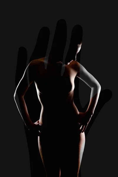 Erotic Contour Beautiful Nude Woman Silhouette Human Hand Her Private Royalty Free Stock Images