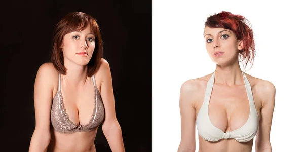 Ritratti Primo Piano Due Belle Donne Che Indossano Reggiseno Davanti — Foto Stock