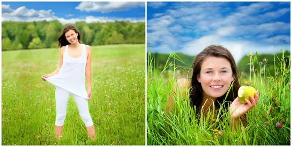 Due Ritratti Colorati All Aperto Una Giovane Donna Sportiva Una — Foto Stock