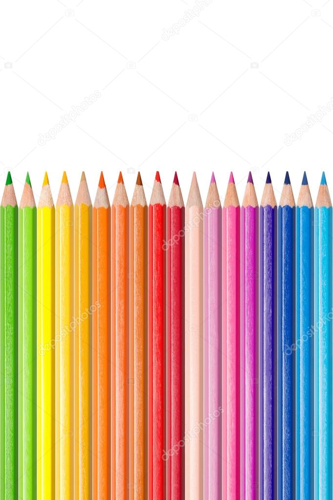 Colored Pencils Laying In Row Colorful Rainbow Set Stock