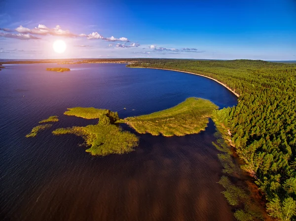 Lacs et forêts de Carélie Coucher de soleil Aérien — Photo