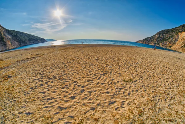 Plaża Myrtos zachód słońca w Kefalonia, Grecja — Zdjęcie stockowe