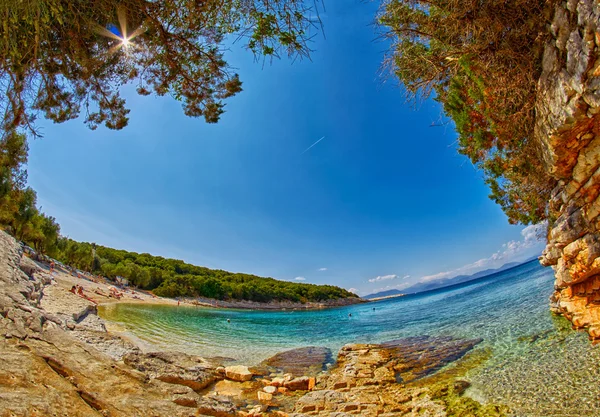 Fiskardo Foki Beach Vista de Fisheye — Fotografia de Stock