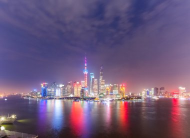 panoramik manzaralı shanghai skyline geceleri