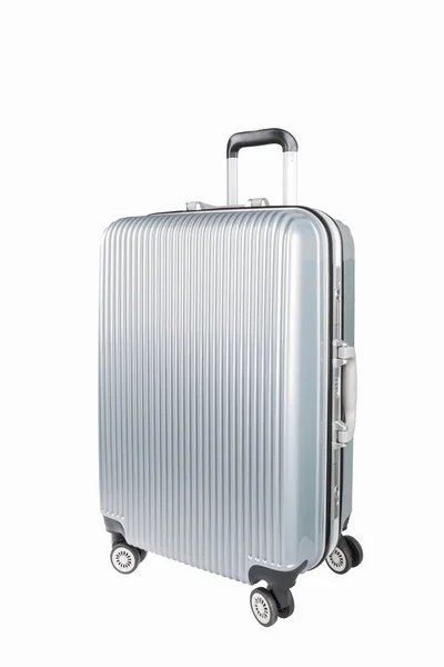 Srebrny travel bagażu na białym tle — Zdjęcie stockowe