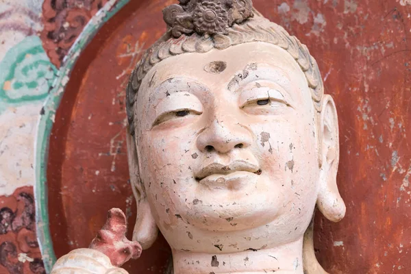 Sorrir Buddha Closeup Grutas Montanha Maiji Cidade Tianshui Província Gansu — Fotografia de Stock