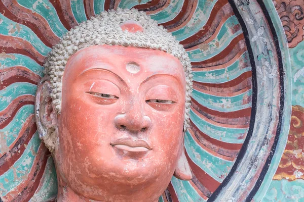 Буддийская Статуя Крупным Планом Горных Пещерах Майцзи Всемирное Культурное Наследие — стоковое фото