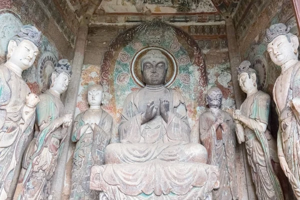 Maiji Montanha Grutas Closeup Tesouros Artísticos Escultura Oriental Cidade Tianshui — Fotografia de Stock