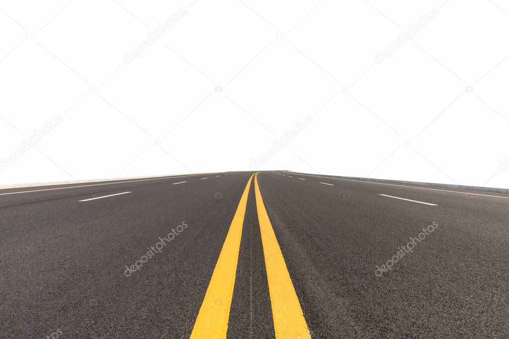 empty asphalt road isolated on white background with clipping path