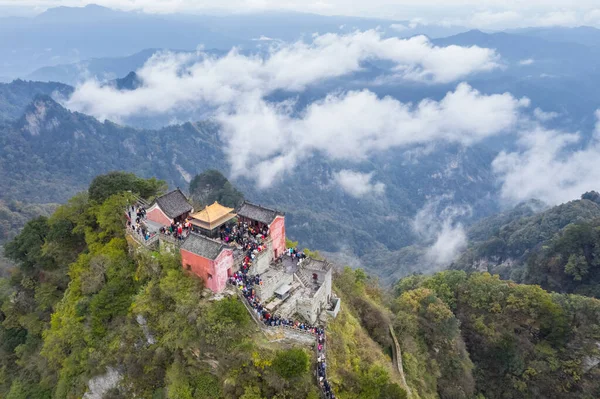 Воздушный Вид Вуданг Золотой Дворец Самой Высокой Вершине Даосская Святая — стоковое фото